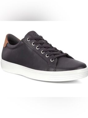 ECCO Gray Soft Classic Leather Casual Lace Up Sneakers Leather Heel Tab 12-12.5